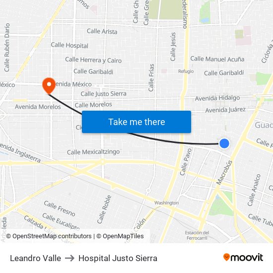 Leandro Valle to Hospital Justo Sierra map