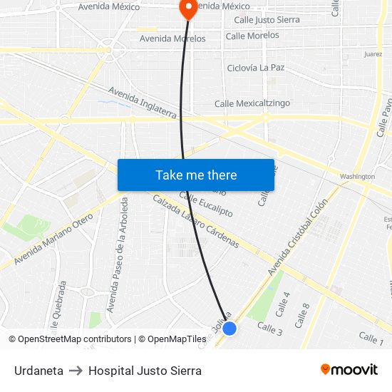 Urdaneta to Hospital Justo Sierra map