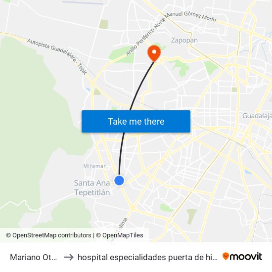 Mariano Otero to hospital especialidades puerta de hierro map