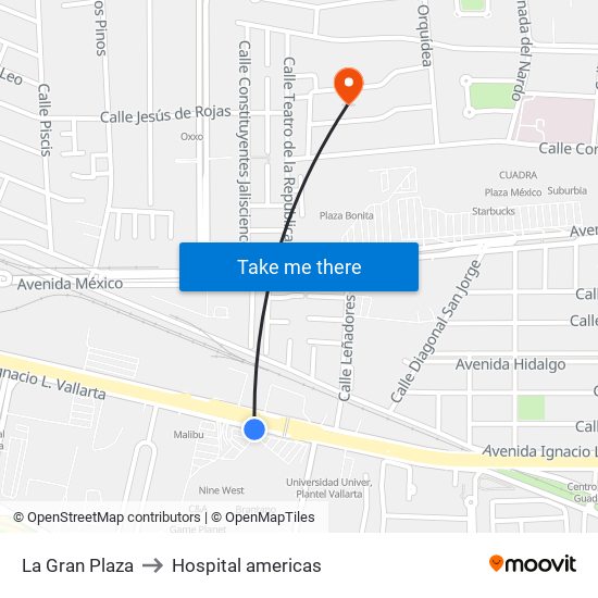 La Gran Plaza to Hospital americas map