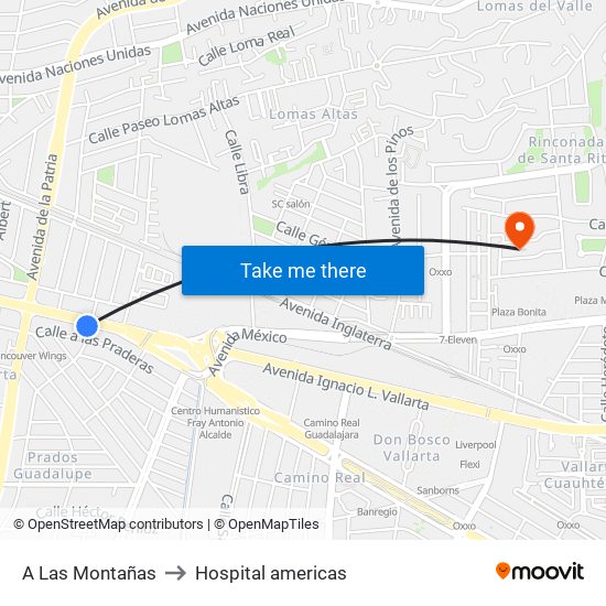 A las Montañas to Hospital americas map