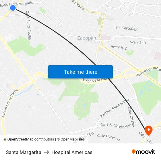 Santa Margarita to Hospital Americas map
