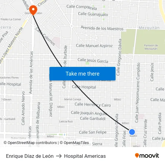 Enrique Díaz de León to Hospital Americas map