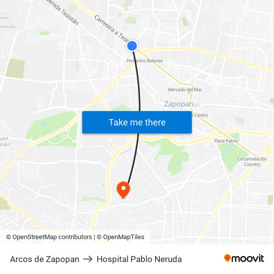 Arcos de Zapopan to Hospital Pablo Neruda map