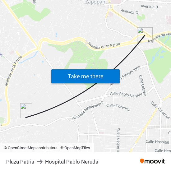 Plaza Patria to Hospital Pablo Neruda map