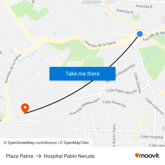 Plaza Patria to Hospital Pablo Neruda map