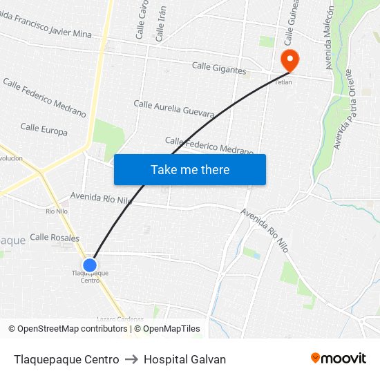 Tlaquepaque Centro to Hospital Galvan map