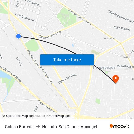 Gabino Barreda to Hospital San Gabriel Arcangel map