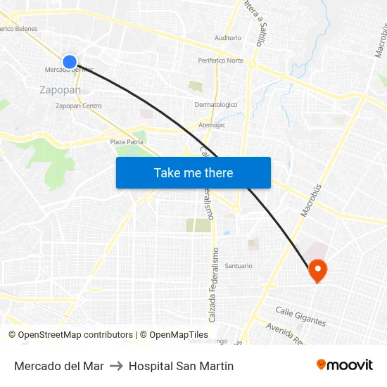 Mercado del Mar to Hospital San Martin map