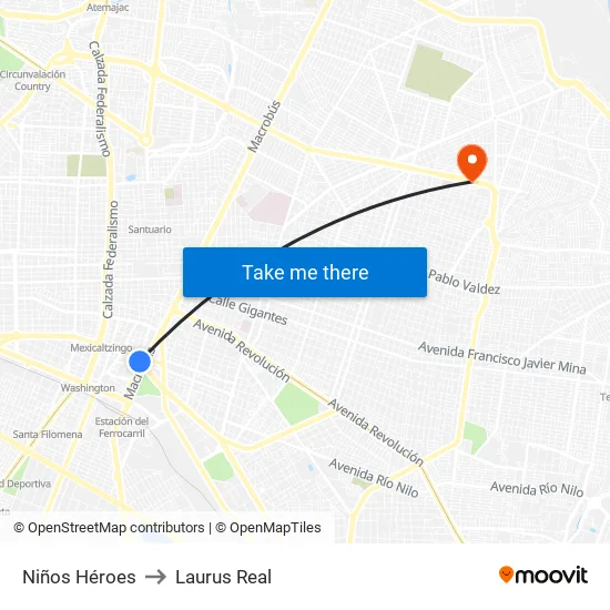 Niños Héroes to Laurus Real map