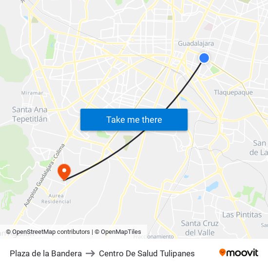 Plaza de la Bandera to Centro De Salud Tulipanes map