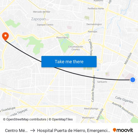 Centro Médico to Hospital Puerta de Hierro, Emergencias Cirugia map