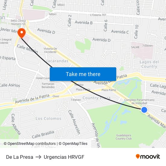 De La Presa to Urgencias HRVGF map