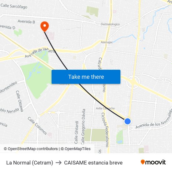 La Normal (CETRAM) to CAISAME estancia breve map