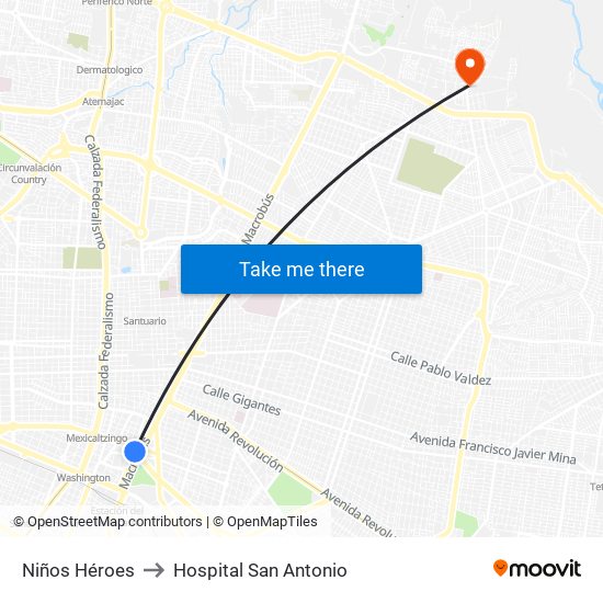 Niños Héroes to Hospital San Antonio map