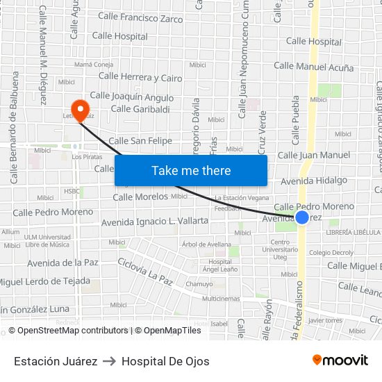 Juárez to Hospital De Ojos map