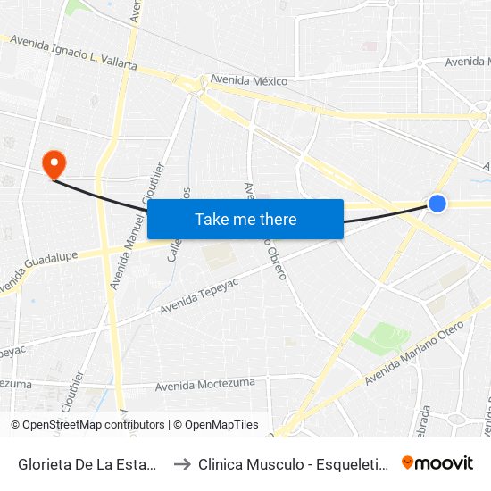Glorieta De La Estampida to Clinica Musculo - Esqueletico S.C. map