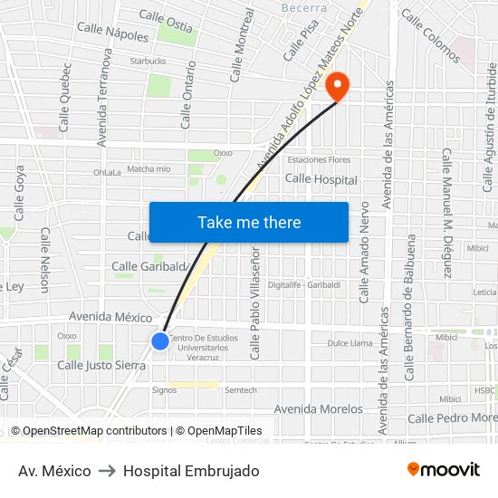 Av. México to Hospital Embrujado map