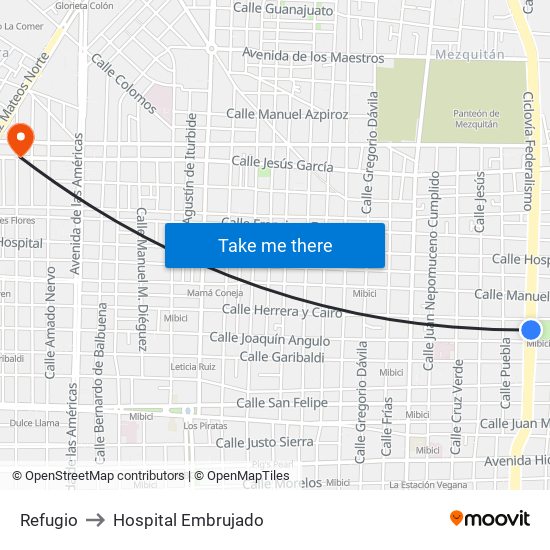 Refugio to Hospital Embrujado map