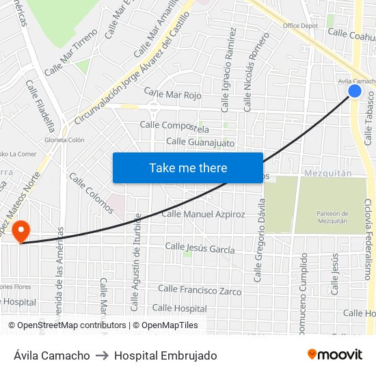 Ávila Camacho to Hospital Embrujado map