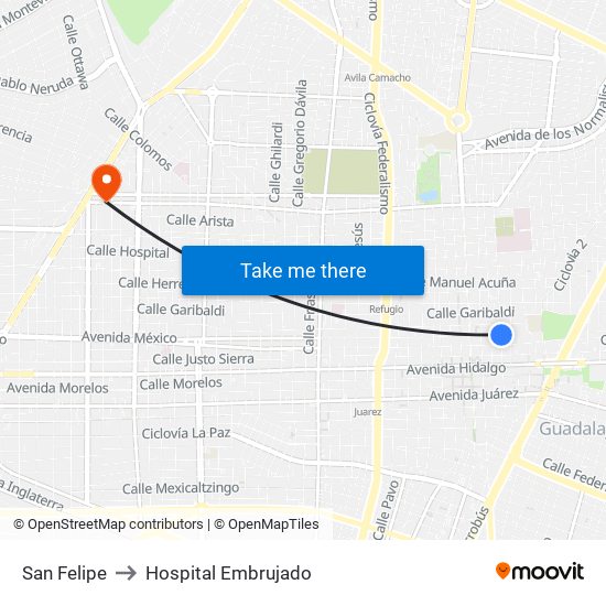 San Felipe to Hospital Embrujado map