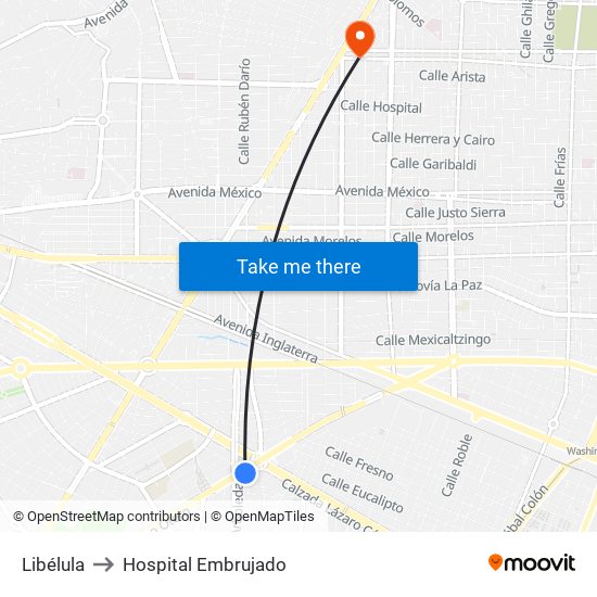 Libélula to Hospital Embrujado map