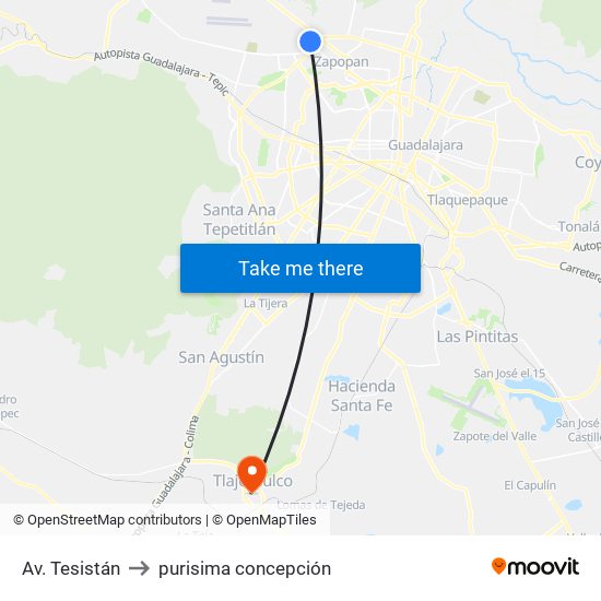 Av. Tesistán to purisima concepción map