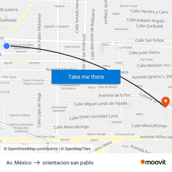 Av. México to orientacion san pablo map