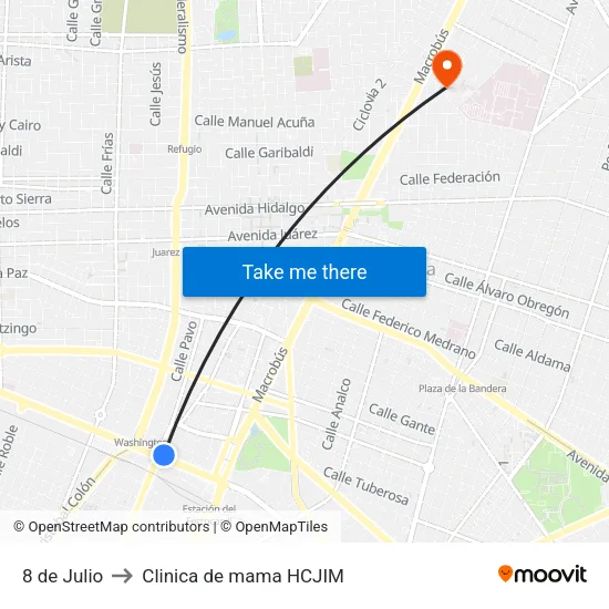 8 de Julio to Clinica de mama HCJIM map