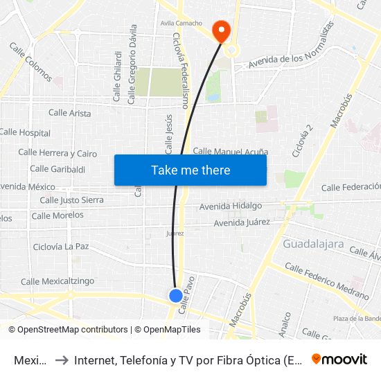 Mexicaltzingo to Internet, Telefonía y TV por Fibra Óptica (Empresarial y Residencial) Enlace TP y Totalplay map