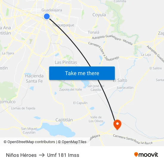 Niños Héroes to Umf 181 Imss map