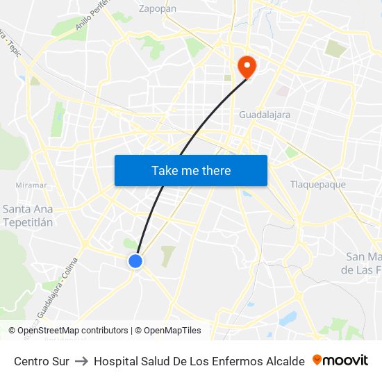 Centro Sur to Hospital Salud De Los Enfermos Alcalde map