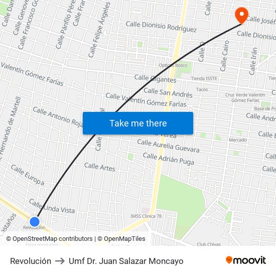 Revolución to Umf Dr. Juan Salazar Moncayo map