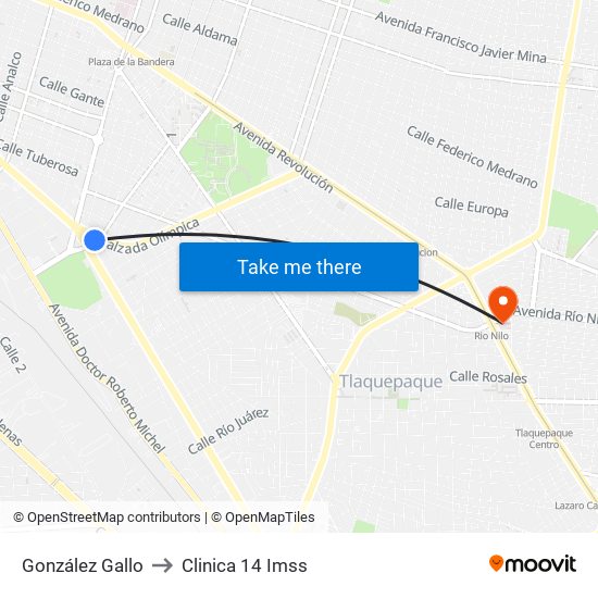 González Gallo to Clinica 14 Imss map