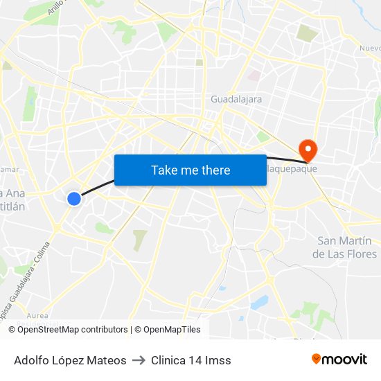 Adolfo López Mateos to Clinica 14 Imss map