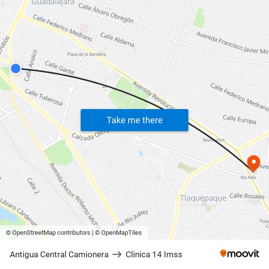Antigua Central Camionera to Clinica 14 Imss map