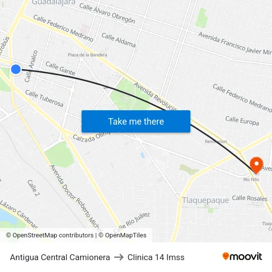 Antigua Central Camionera to Clinica 14 Imss map