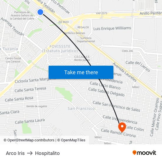 Arco Iris to Hospitalito map