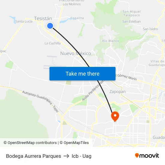 Bodega Aurrera Parques to Icb - Uag map