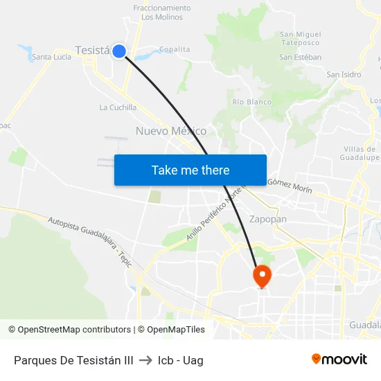 Parques De Tesistán III to Icb - Uag map