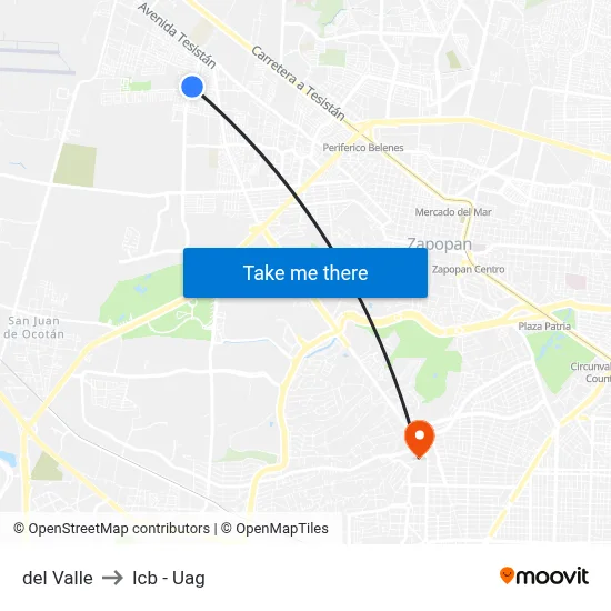 del Valle to Icb - Uag map