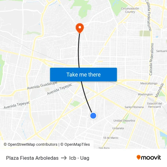 Plaza Fiesta Arboledas to Icb - Uag map