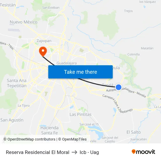 Reserva Residencial El Moral to Icb - Uag map