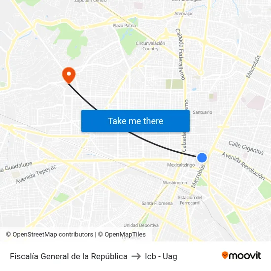 Fiscalía General de la República to Icb - Uag map