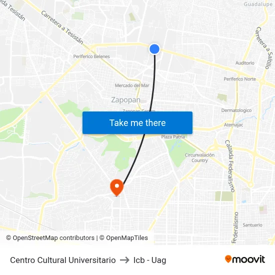 Centro Cultural Universitario to Icb - Uag map