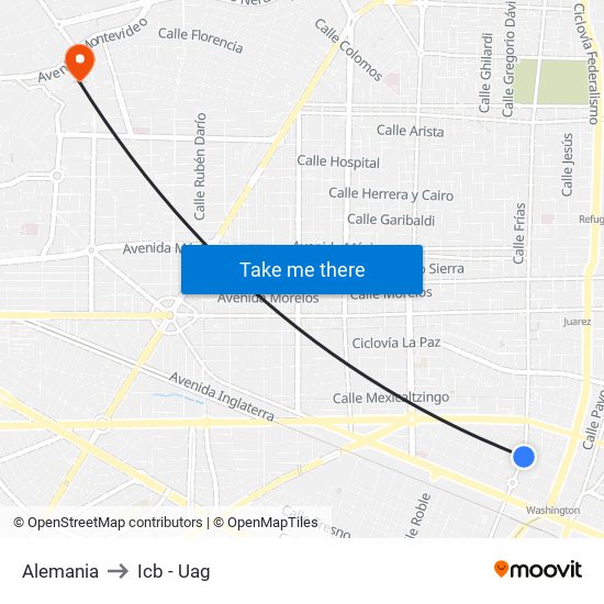 Alemania to Icb - Uag map