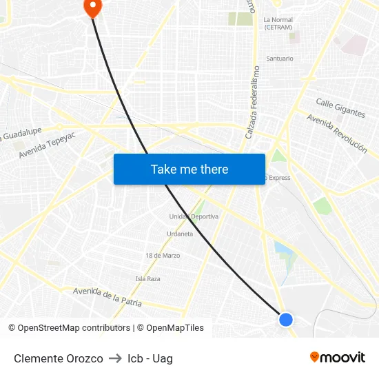 Clemente Orozco to Icb - Uag map