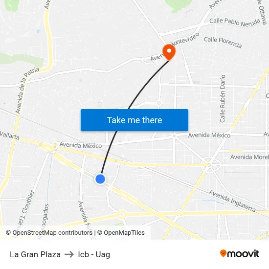 La Gran Plaza to Icb - Uag map