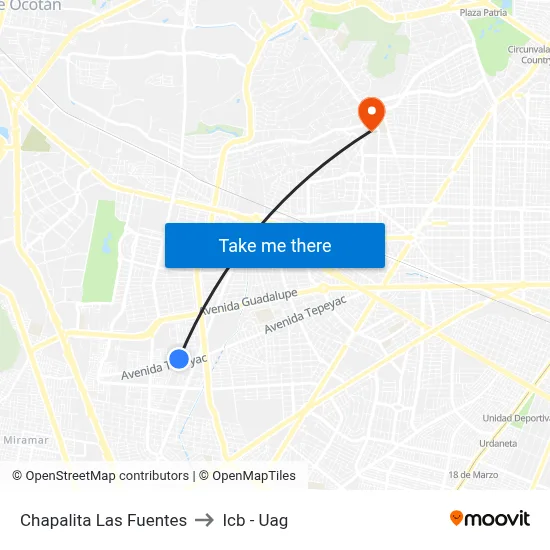 Chapalita Las Fuentes to Icb - Uag map