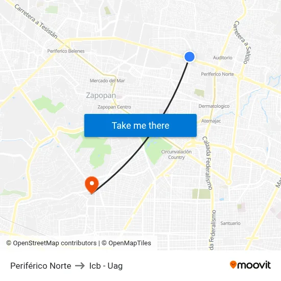 Periférico Norte to Icb - Uag map